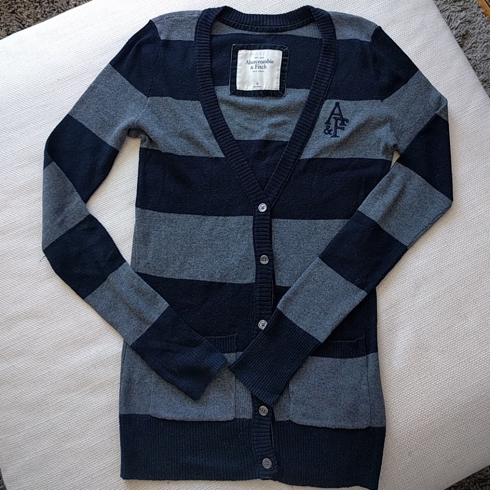 A&F navy/gray striped knit cardigan, barely worn